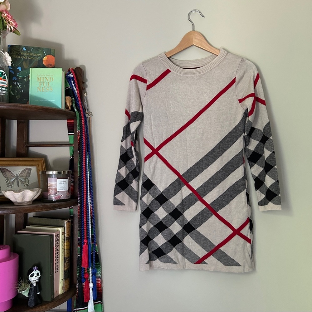 Beige plaid patterned tunic